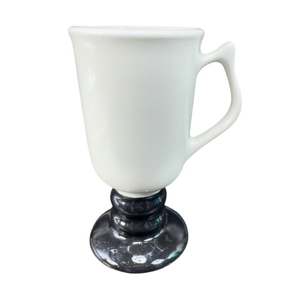 Vintage Hall China 1273 Pedestal Mug Cup White Black MCM USA Pottery Single Mug - Picture 1 of 14